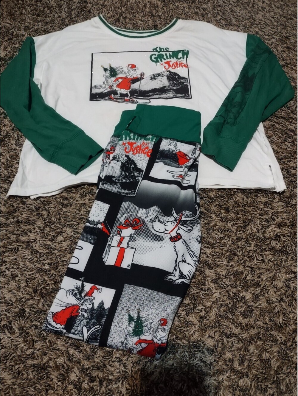 Girls Justice The Grinch Holiday Set Two Piece Pant Set Size Large